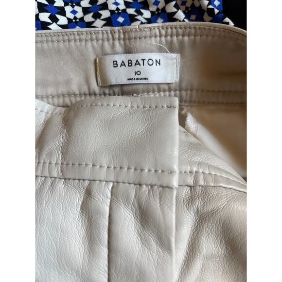Aritzia Babaton Women's Vegan Leather Creamy taupe Pants Size 10 - Picture 7 of 7